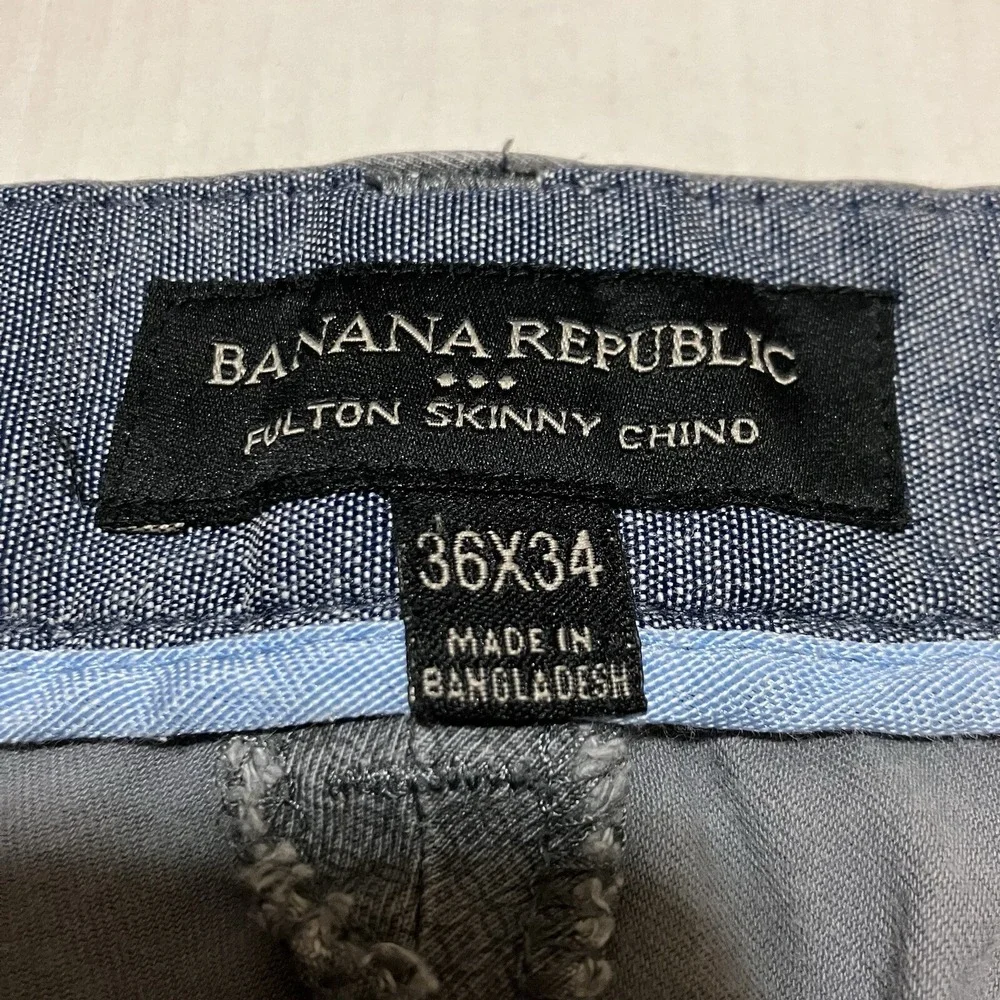 Banana Republic Fulton Pants Mens 36x32 Gray Stretch Skinny Chino Classic Cotton